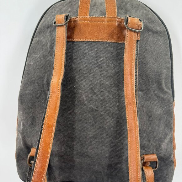 Myra Bag Multi-Colored Canvas Cowhide Leather Backpack Purse W/Adjustable Straps - Picture 2 of 10